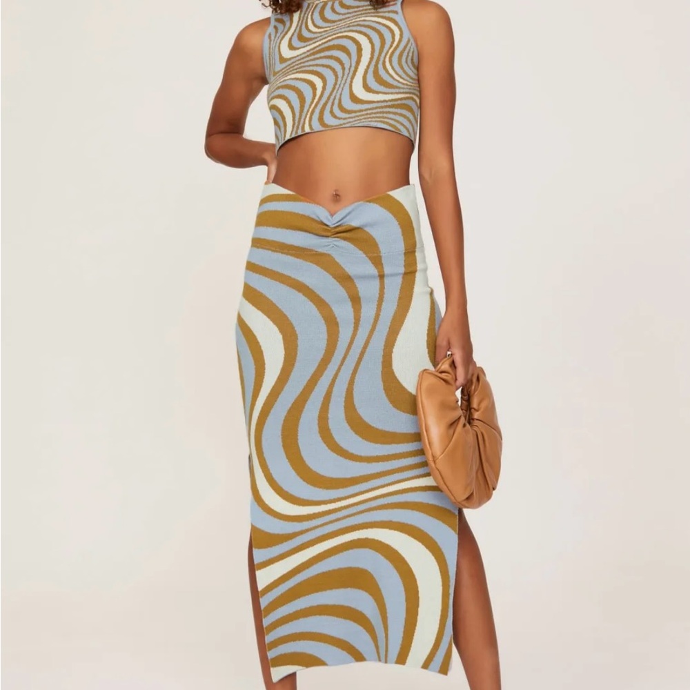 RHODE Wave Pattern Midi Skirt - Blue and Tan
